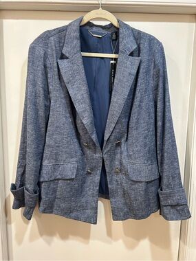 Chico's Slate Blue Linen-Blend Double-Breasted Blazer